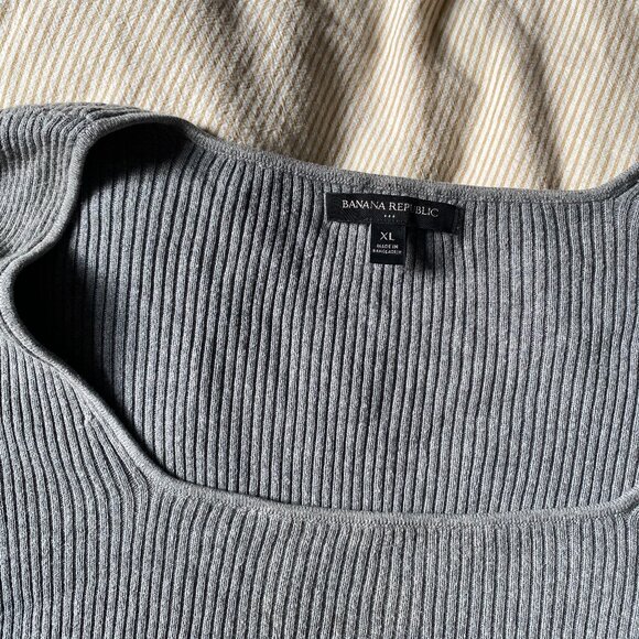 Grey Ribbed Square Neck Banana Republic Sweater - Picture 2 of 5